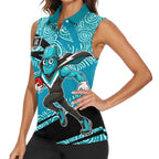 Port Adelaide Australian Football Women Sleeveless Polo Shirt Power Hero Mascot With Indigenous Pattern Art