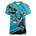 Port Adelaide Australian Football Women V-Neck T-Shirt Power Hero Mascot With Indigenous Pattern Art