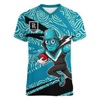 Port Adelaide Australian Football Women V-Neck T-Shirt Power Hero Mascot With Indigenous Pattern Art