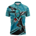 Port Adelaide Australian Football Zipper Polo Shirt Power Hero Mascot With Indigenous Pattern Art