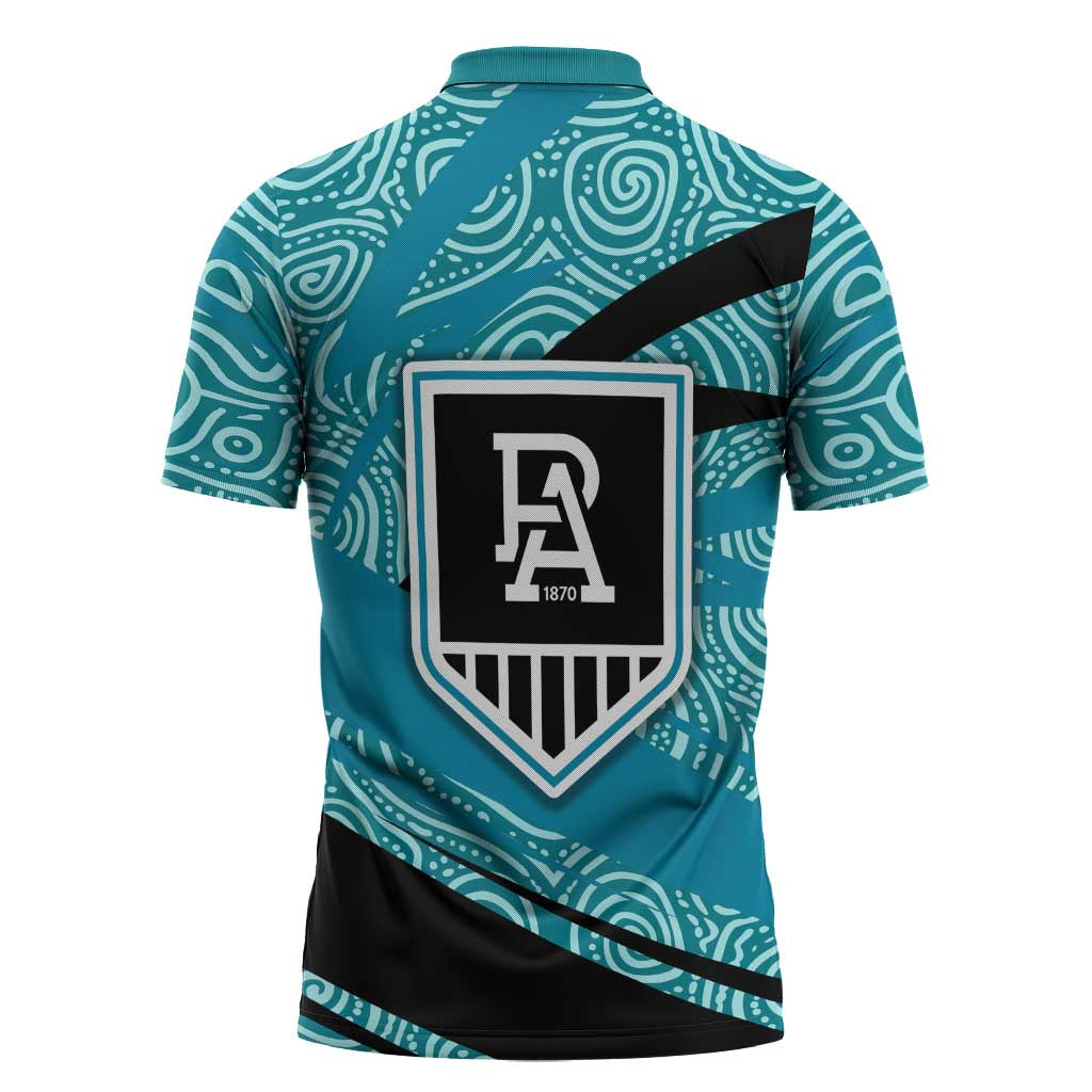 Port Adelaide Australian Football Zipper Polo Shirt Power Hero Mascot With Indigenous Pattern Art