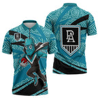 Port Adelaide Australian Football Zipper Polo Shirt Power Hero Mascot With Indigenous Pattern Art