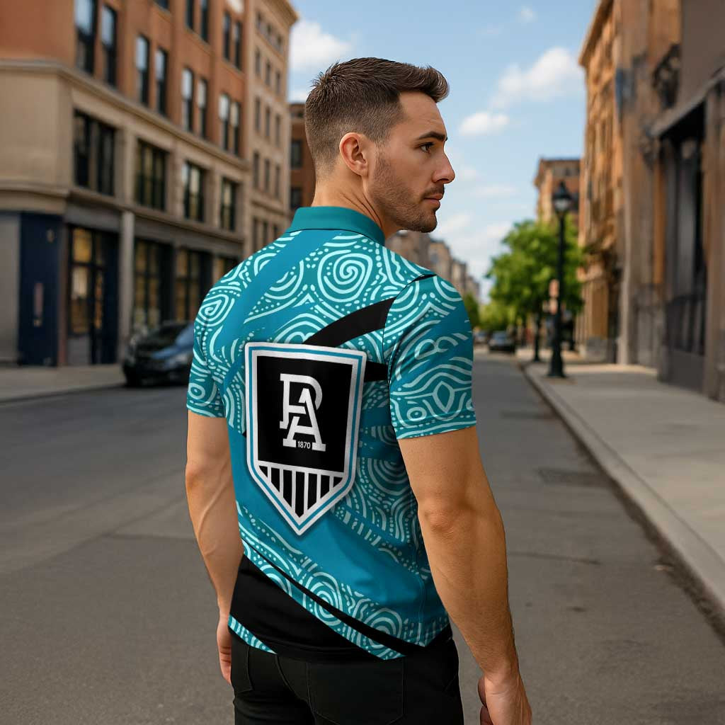 Port Adelaide Australian Football Zipper Polo Shirt Power Hero Mascot With Indigenous Pattern Art