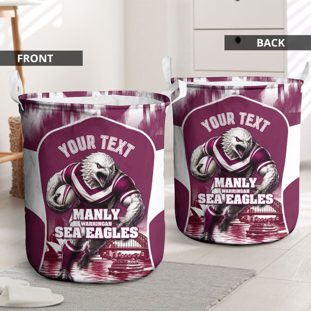 Personalised Sea Eagles Rugby Laundry Basket Eagle Mascot Sydney Skyline 3D Graphic