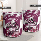 Personalised Sea Eagles Rugby Laundry Basket Eagle Mascot Sydney Skyline 3D Graphic