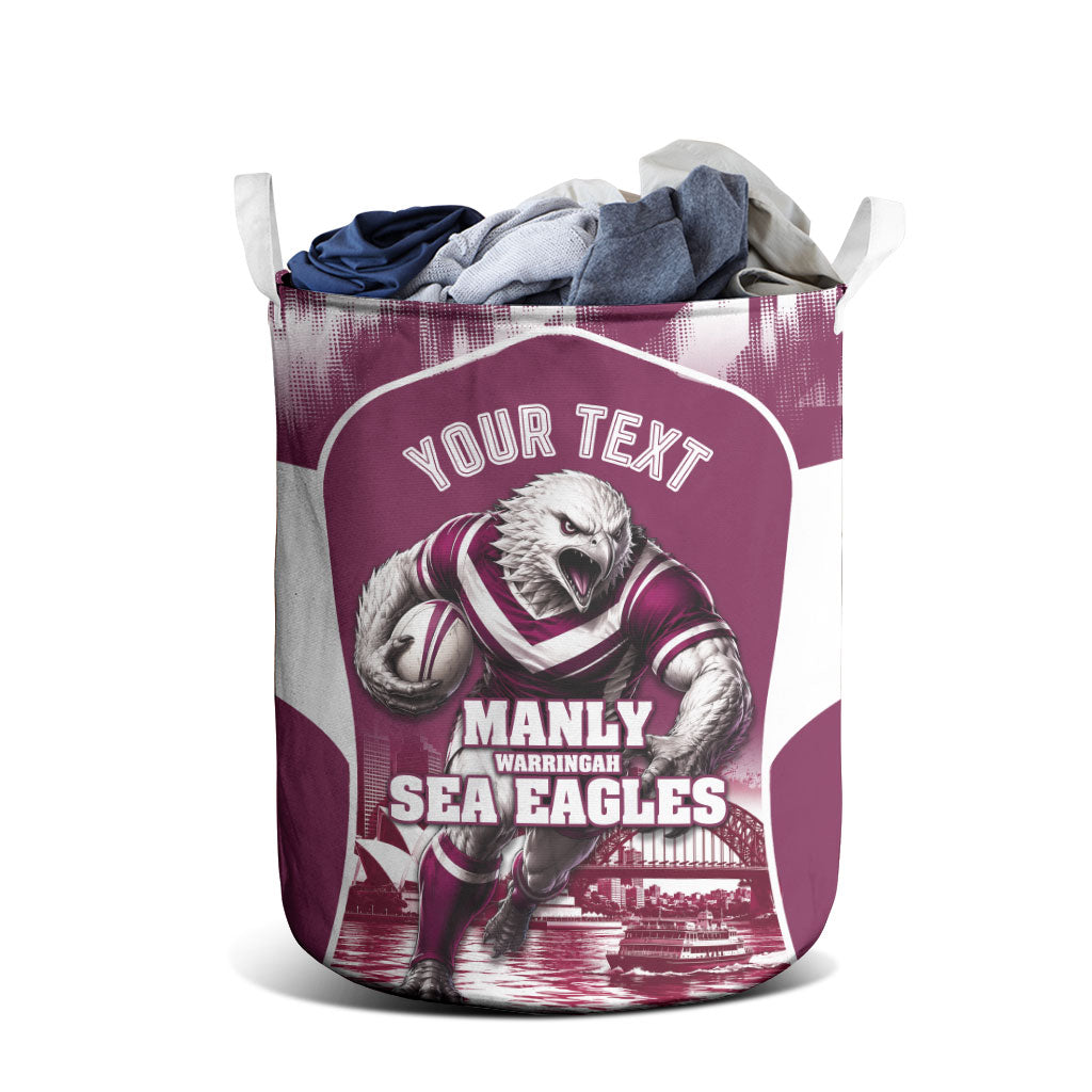 Personalised Sea Eagles Rugby Laundry Basket Eagle Mascot Sydney Skyline 3D Graphic