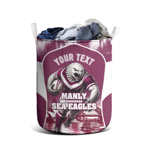 Personalised Sea Eagles Rugby Laundry Basket Eagle Mascot Sydney Skyline 3D Graphic