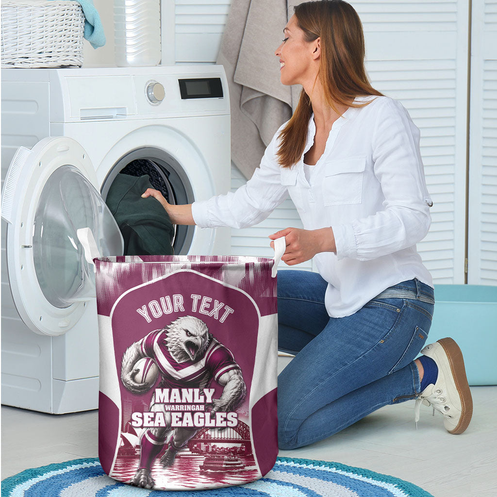 Personalised Sea Eagles Rugby Laundry Basket Eagle Mascot Sydney Skyline 3D Graphic