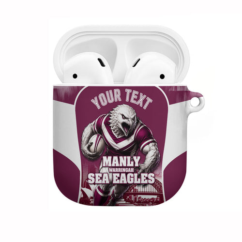 Personalised Sea Eagles Rugby AirPods Case Eagle Mascot Sydney Skyline 3D Graphic