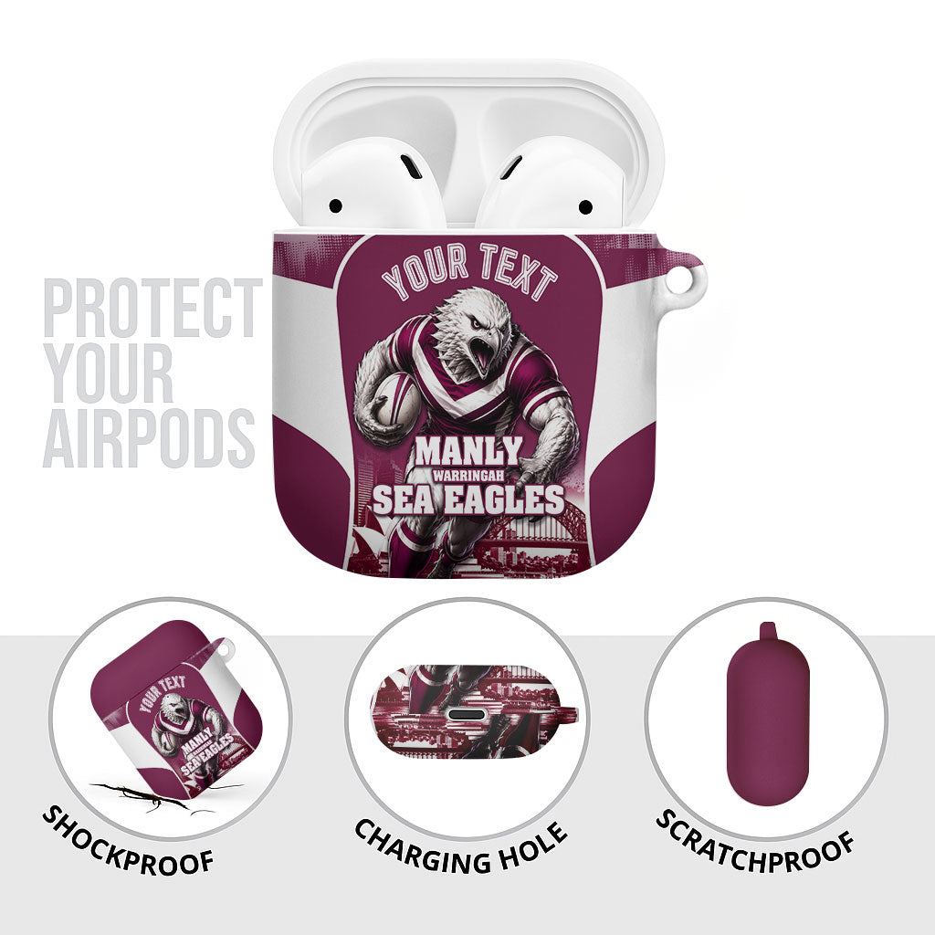 Personalised Sea Eagles Rugby AirPods Case Eagle Mascot Sydney Skyline 3D Graphic