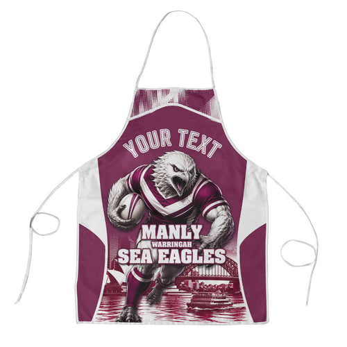 Personalised Sea Eagles Rugby Apron Eagle Mascot Sydney Skyline 3D Graphic