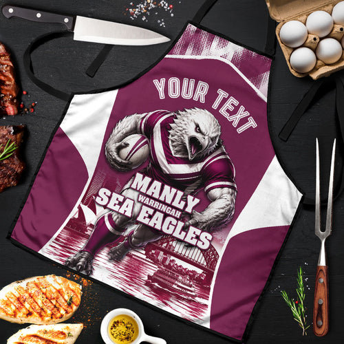 Personalised Sea Eagles Rugby Apron Eagle Mascot Sydney Skyline 3D Graphic