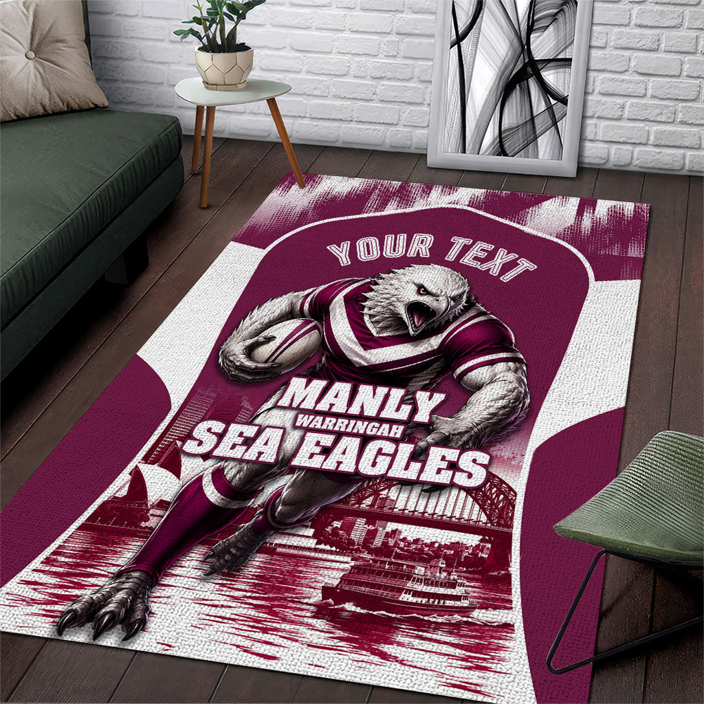 Personalised Sea Eagles Rugby Area Rug Eagle Mascot Sydney Skyline 3D Graphic