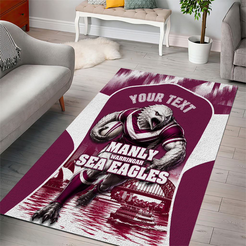 Personalised Sea Eagles Rugby Area Rug Eagle Mascot Sydney Skyline 3D Graphic