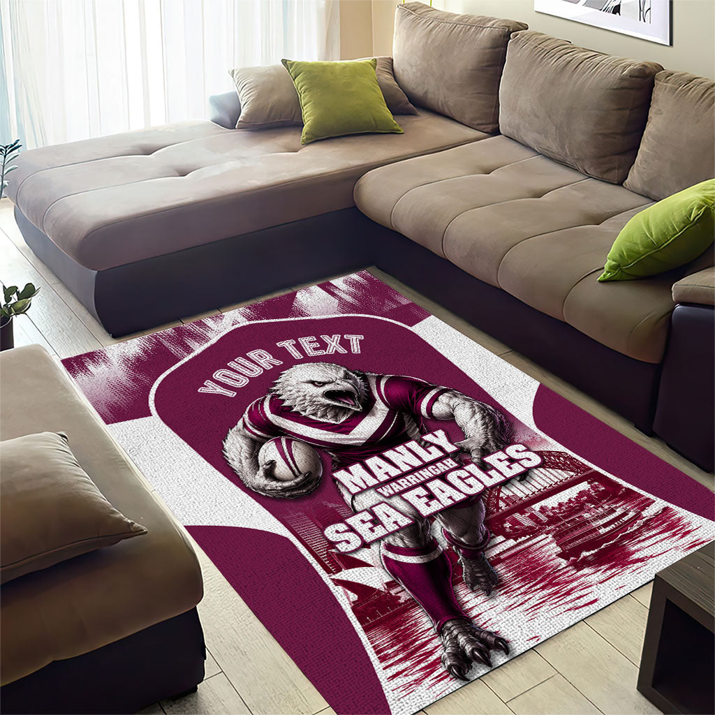 Personalised Sea Eagles Rugby Area Rug Eagle Mascot Sydney Skyline 3D Graphic