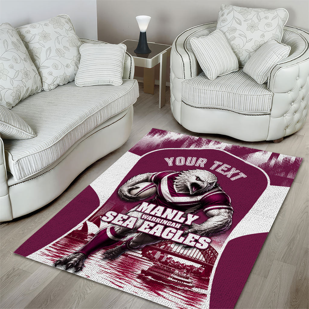 Personalised Sea Eagles Rugby Area Rug Eagle Mascot Sydney Skyline 3D Graphic