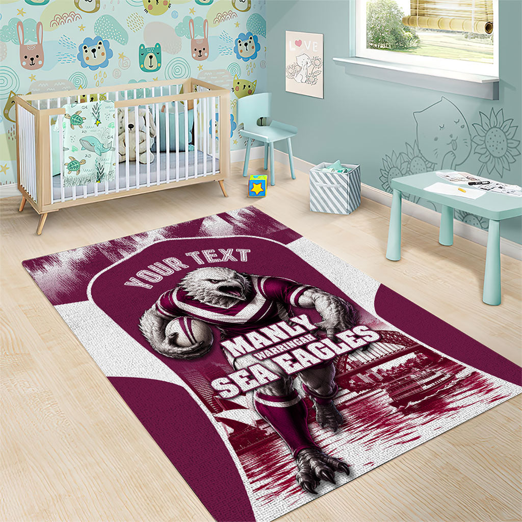 Personalised Sea Eagles Rugby Area Rug Eagle Mascot Sydney Skyline 3D Graphic