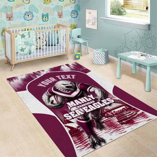 Personalised Sea Eagles Rugby Area Rug Eagle Mascot Sydney Skyline 3D Graphic