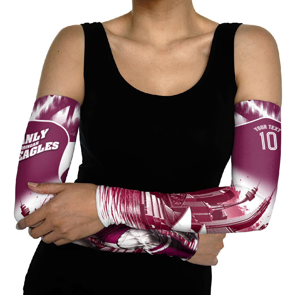 Personalised Sea Eagles Rugby Arm Sleeves Eagle Mascot Sydney Skyline 3D Graphic