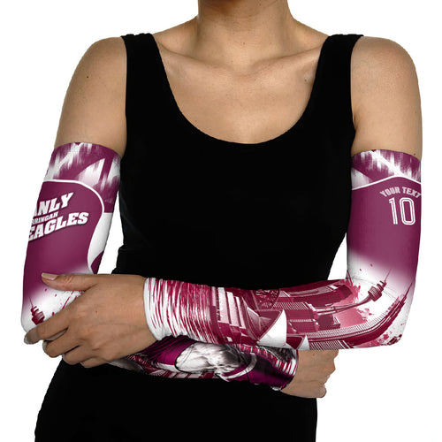 Personalised Sea Eagles Rugby Arm Sleeves Eagle Mascot Sydney Skyline 3D Graphic