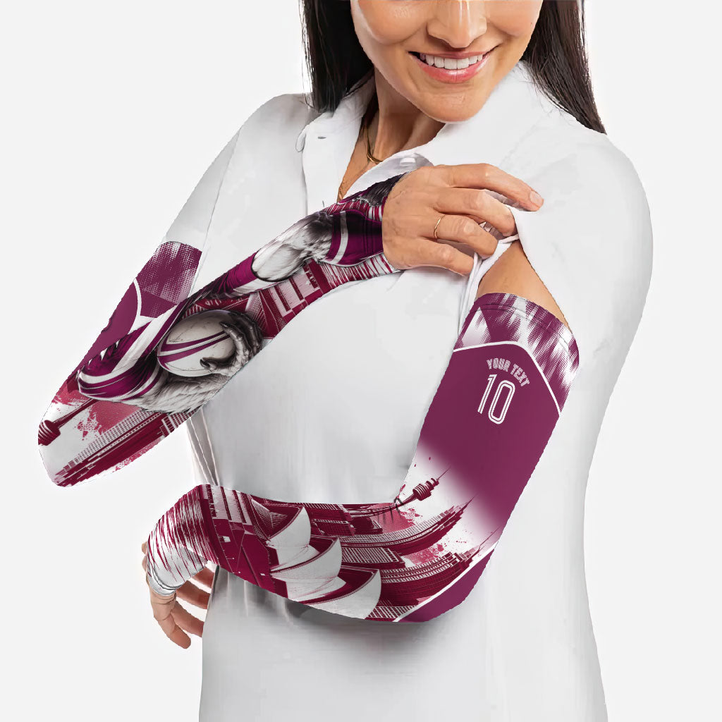 Personalised Sea Eagles Rugby Arm Sleeves Eagle Mascot Sydney Skyline 3D Graphic
