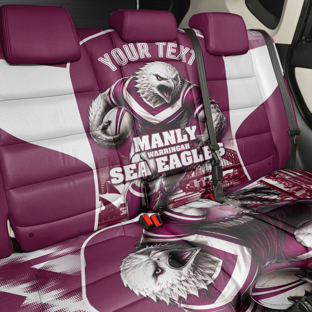 Personalised Sea Eagles Rugby Back Car Seat Cover Eagle Mascot Sydney Skyline 3D Graphic