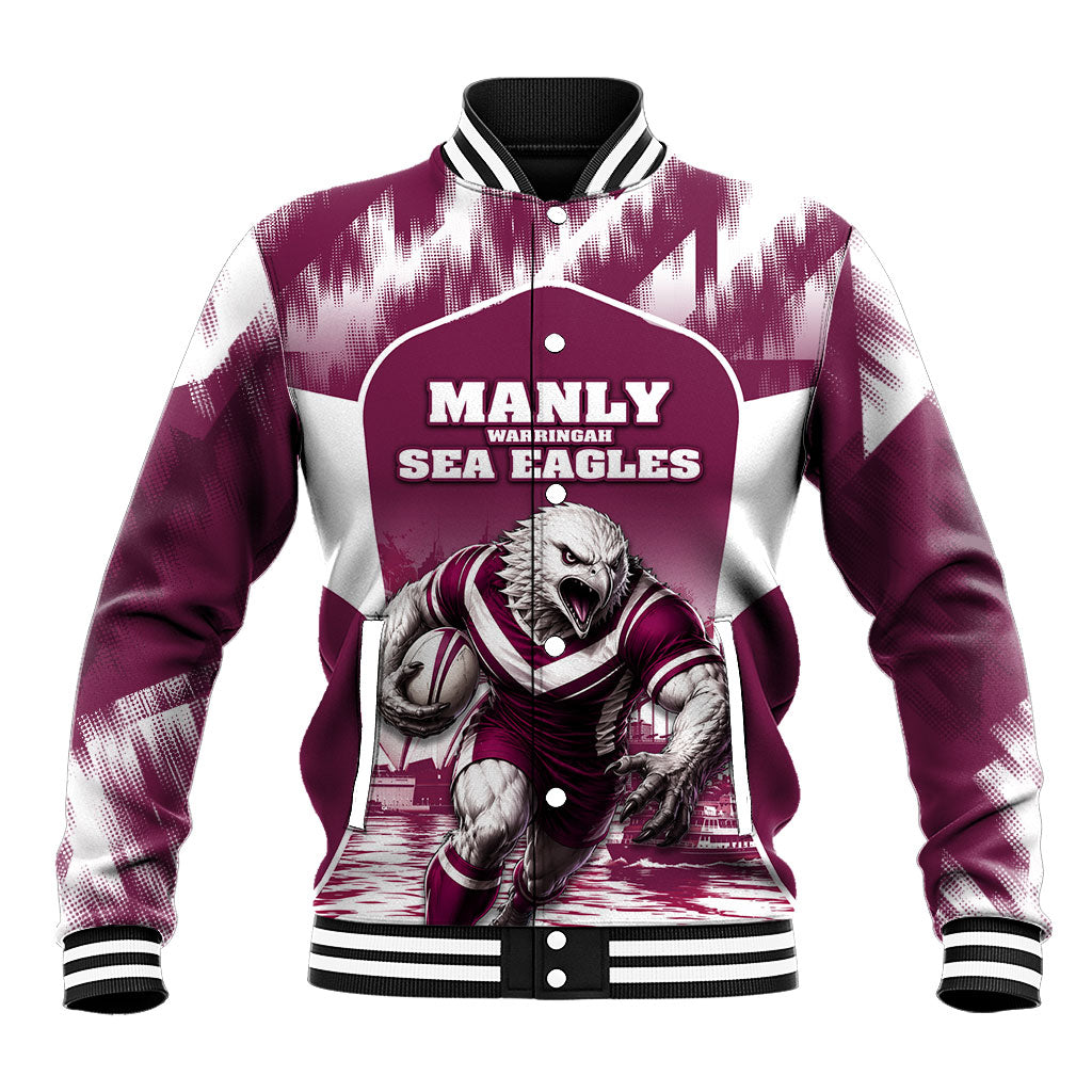 Personalised Sea Eagles Rugby Baseball Jacket Eagle Mascot Sydney Skyline 3D Graphic