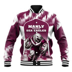 Personalised Sea Eagles Rugby Baseball Jacket Eagle Mascot Sydney Skyline 3D Graphic