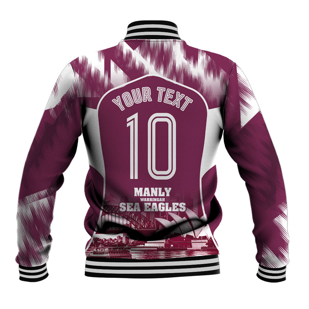 Personalised Sea Eagles Rugby Baseball Jacket Eagle Mascot Sydney Skyline 3D Graphic