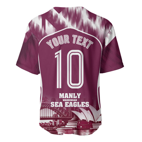 Personalised Sea Eagles Rugby Baseball Jersey Eagle Mascot Sydney Skyline 3D Graphic