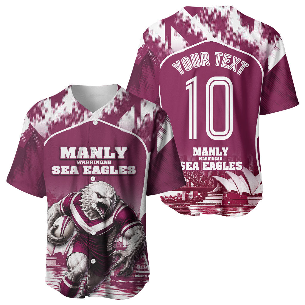 Personalised Sea Eagles Rugby Baseball Jersey Eagle Mascot Sydney Skyline 3D Graphic