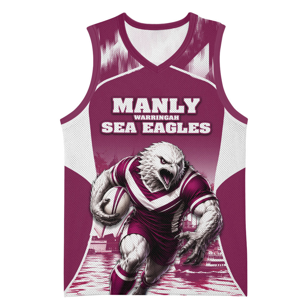 Personalised Sea Eagles Rugby Basketball Jersey Eagle Mascot Sydney Skyline 3D Graphic