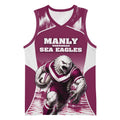 Personalised Sea Eagles Rugby Basketball Jersey Eagle Mascot Sydney Skyline 3D Graphic