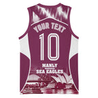 Personalised Sea Eagles Rugby Basketball Jersey Eagle Mascot Sydney Skyline 3D Graphic