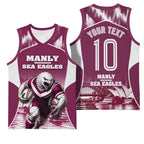 Personalised Sea Eagles Rugby Basketball Jersey Eagle Mascot Sydney Skyline 3D Graphic