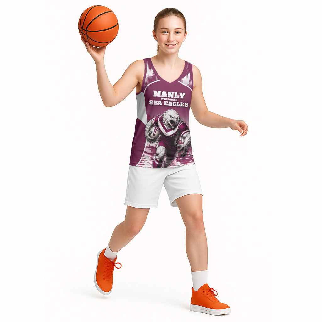 Personalised Sea Eagles Rugby Basketball Jersey Eagle Mascot Sydney Skyline 3D Graphic