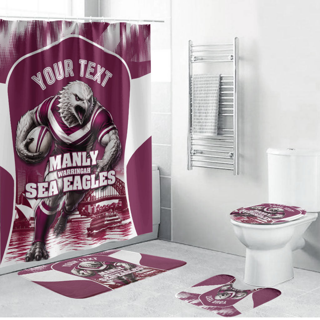 Personalised Sea Eagles Rugby Bathroom Set Eagle Mascot Sydney Skyline 3D Graphic