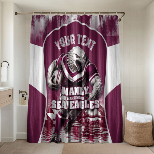 Personalised Sea Eagles Rugby Bathroom Set Eagle Mascot Sydney Skyline 3D Graphic