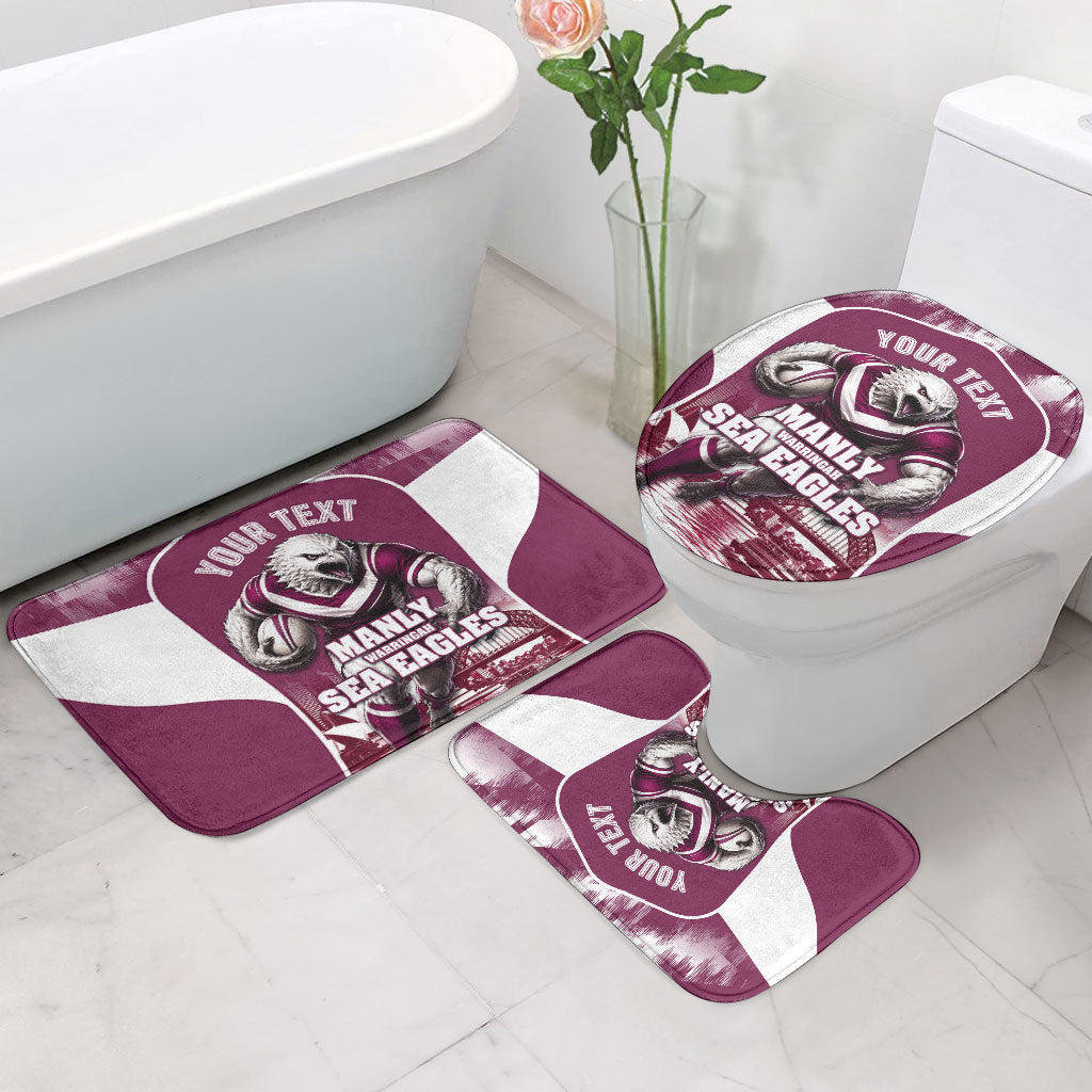 Personalised Sea Eagles Rugby Bathroom Set Eagle Mascot Sydney Skyline 3D Graphic