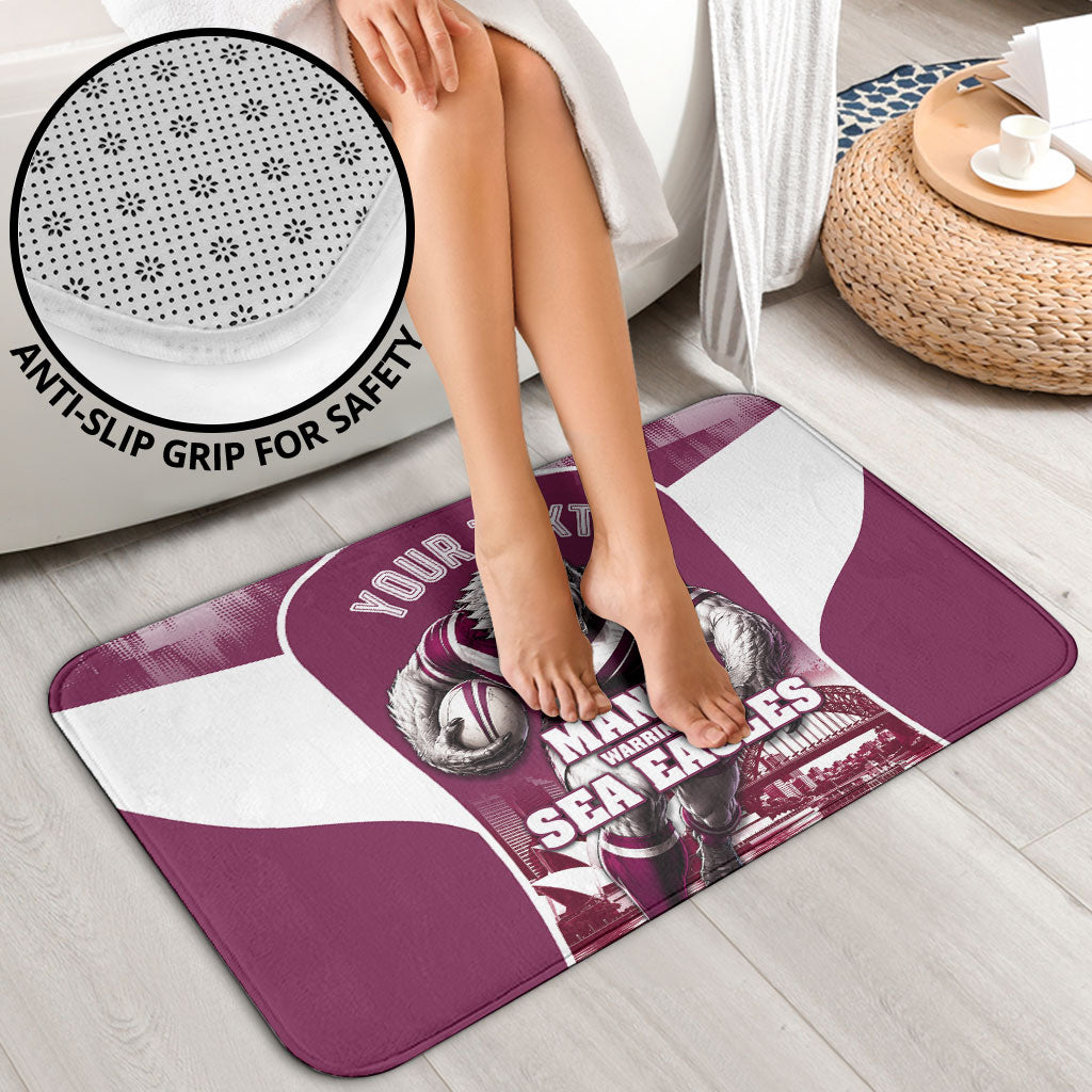 Personalised Sea Eagles Rugby Bathroom Set Eagle Mascot Sydney Skyline 3D Graphic