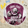 Personalised Sea Eagles Rugby Beach Blanket Eagle Mascot Sydney Skyline 3D Graphic