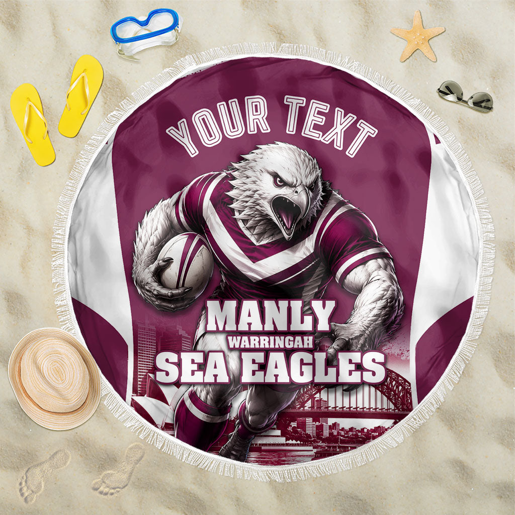 Personalised Sea Eagles Rugby Beach Blanket Eagle Mascot Sydney Skyline 3D Graphic