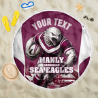 Personalised Sea Eagles Rugby Beach Blanket Eagle Mascot Sydney Skyline 3D Graphic