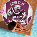 Personalised Sea Eagles Rugby Beach Blanket Eagle Mascot Sydney Skyline 3D Graphic
