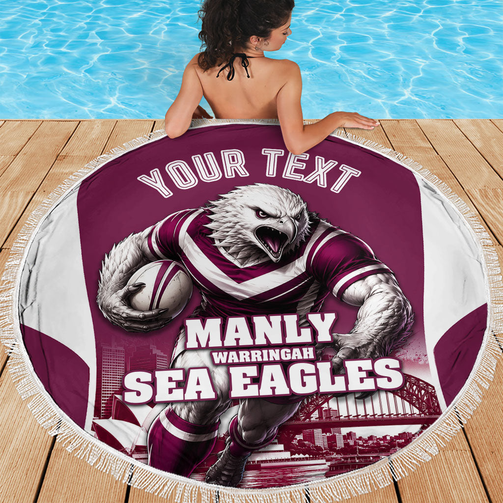 Personalised Sea Eagles Rugby Beach Blanket Eagle Mascot Sydney Skyline 3D Graphic