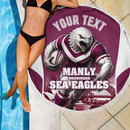 Personalised Sea Eagles Rugby Beach Blanket Eagle Mascot Sydney Skyline 3D Graphic