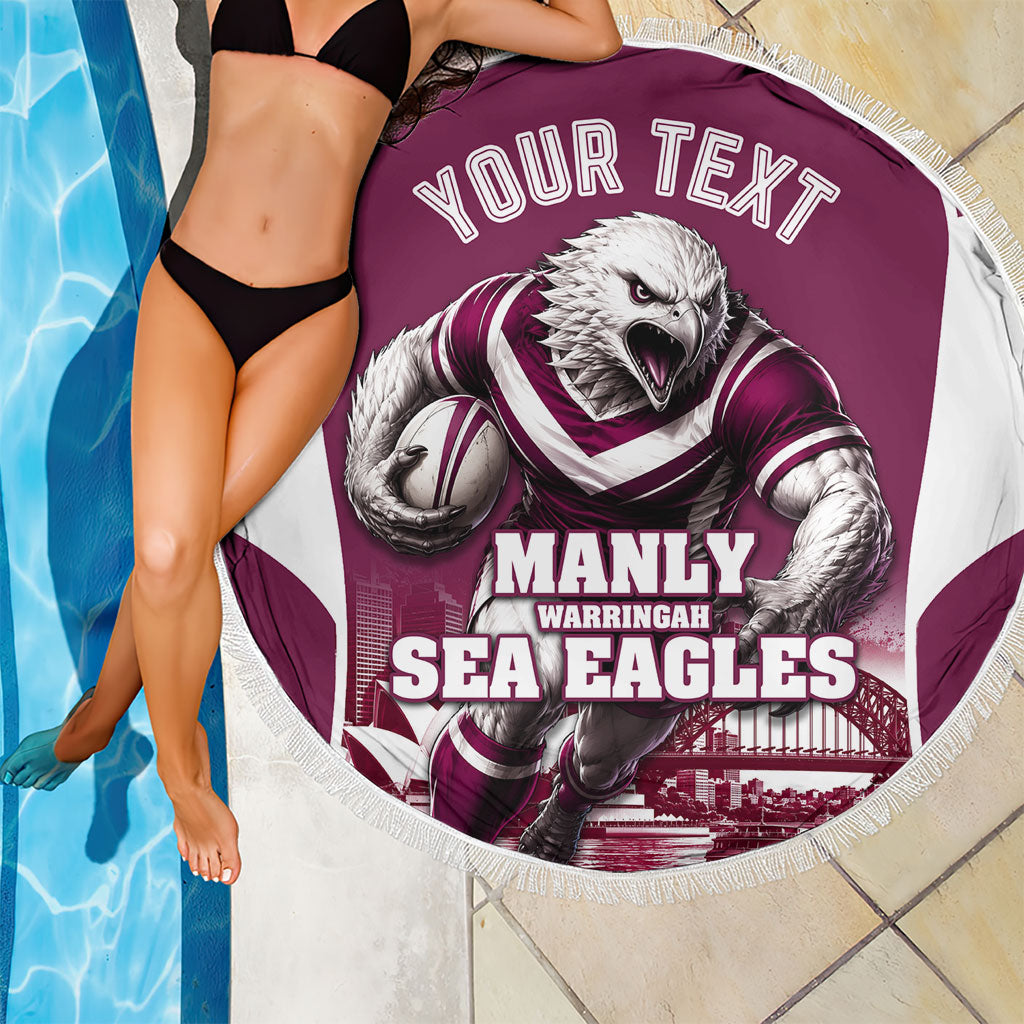 Personalised Sea Eagles Rugby Beach Blanket Eagle Mascot Sydney Skyline 3D Graphic