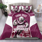 Personalised Sea Eagles Rugby Bedding Set Eagle Mascot Sydney Skyline 3D Graphic