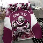 Personalised Sea Eagles Rugby Bedding Set Eagle Mascot Sydney Skyline 3D Graphic
