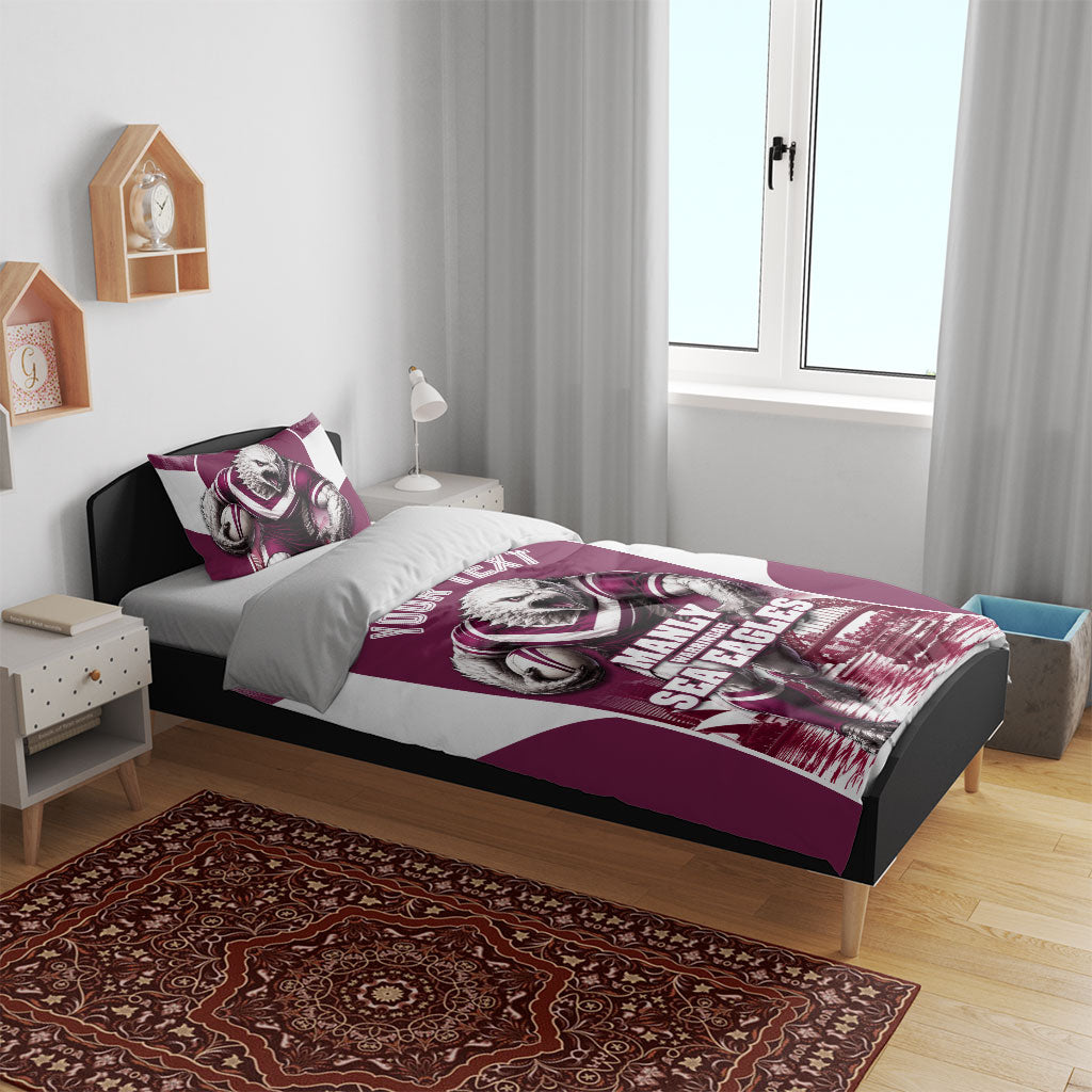 Personalised Sea Eagles Rugby Bedding Set Eagle Mascot Sydney Skyline 3D Graphic